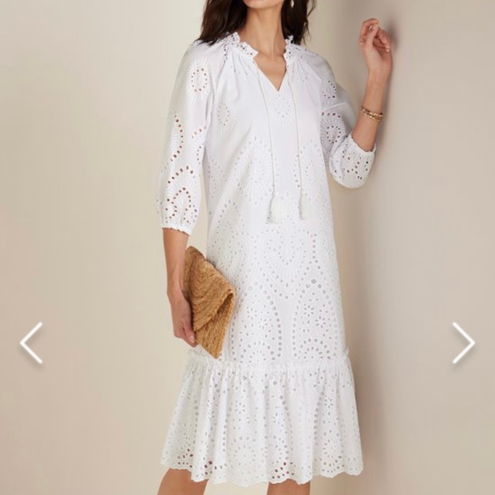 New Eyelet Shift Dress with Tassel Tie V Neck & three quarter sleeves - Picture 6 of 10